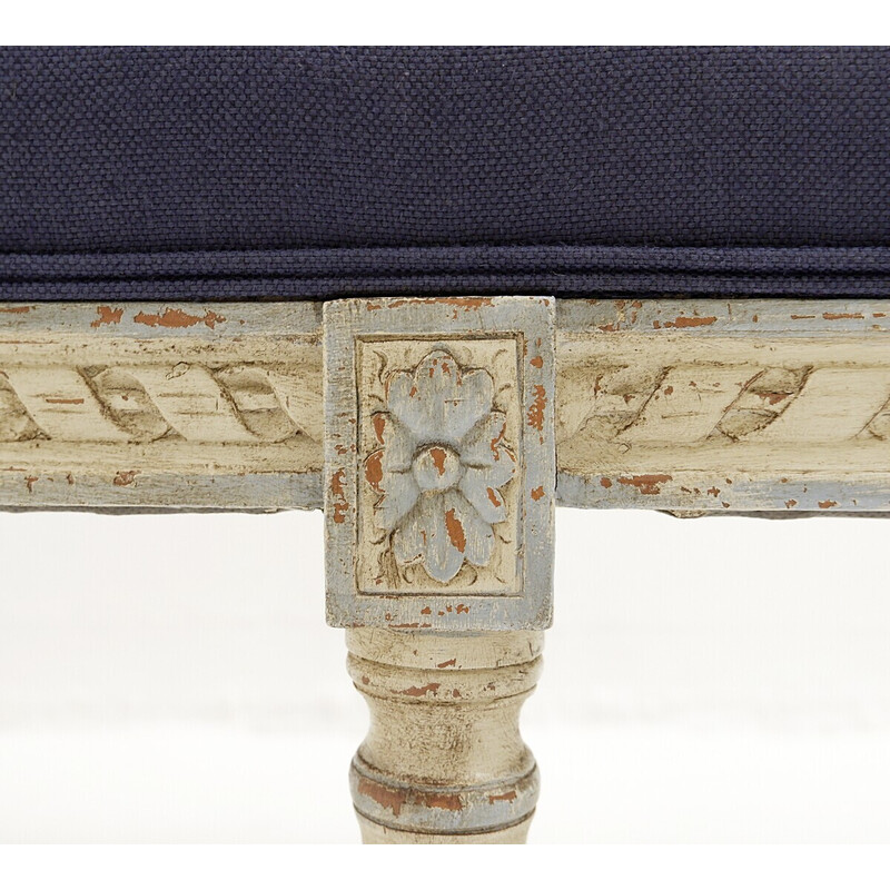 Vintage wooden bench with carved rosettes, Belgium