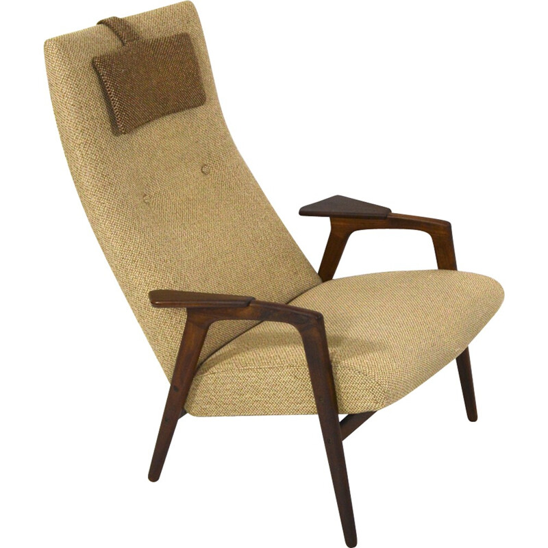 Brown armchair in teak and wool by Yngve Ekström for Pastoe - 1950s