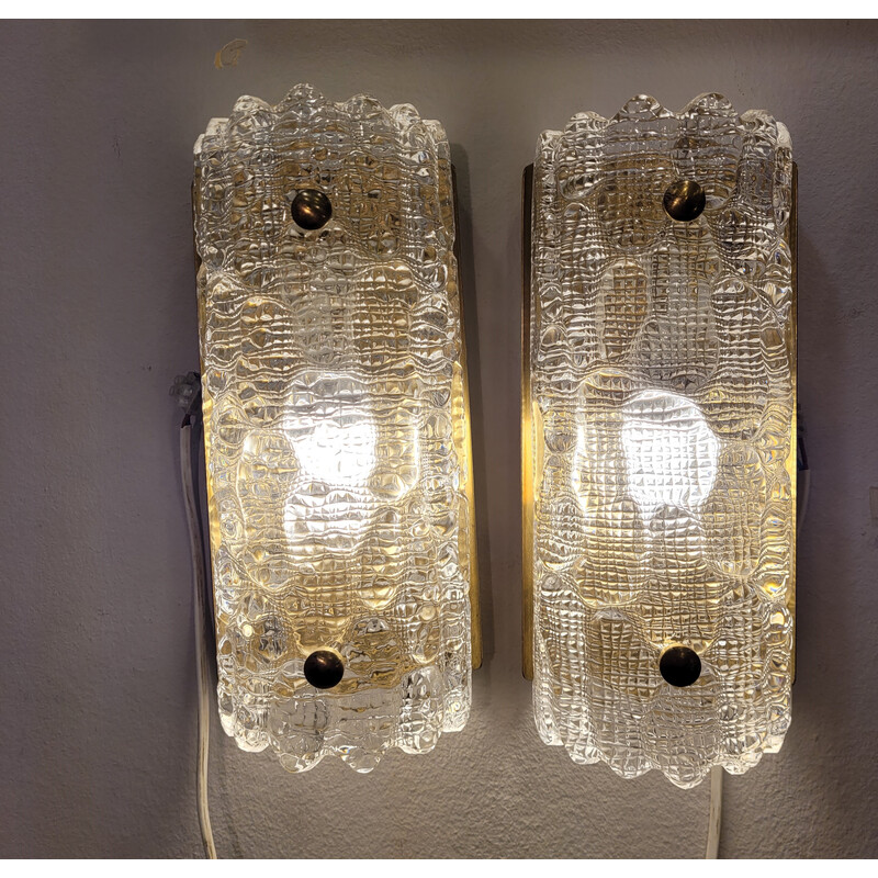 Coppia di lampade da parete vintage di Carl Fagerlund per Orrefors Glasbruk, Svezia anni '70