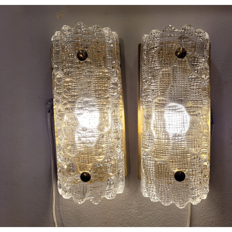 Pair of vintage wall lamps by Carl Fagerlund for Orrefors Glasbruk, Sweden 1970s