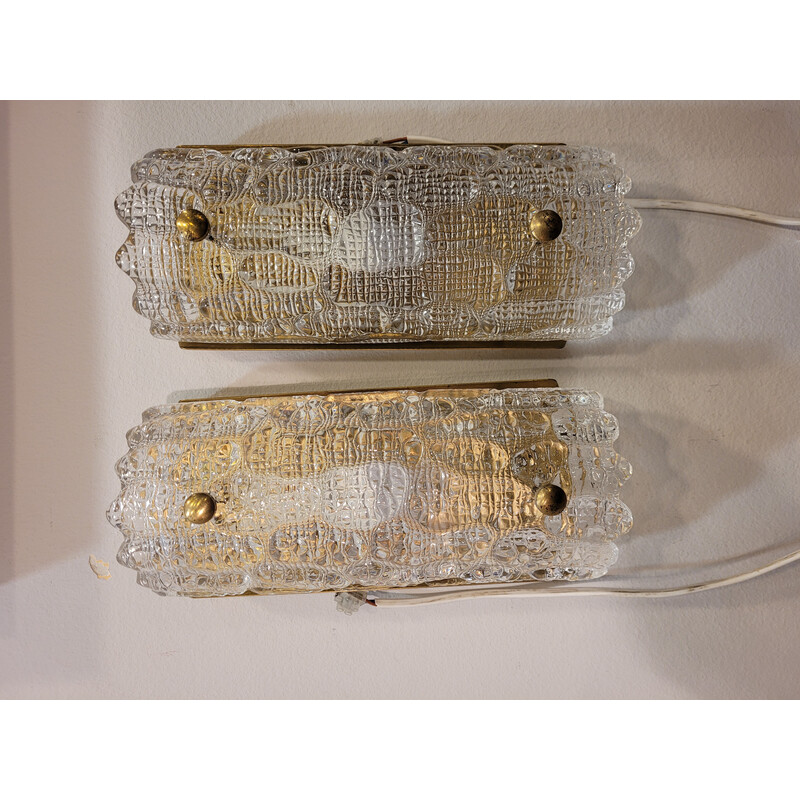 Pair of vintage wall lamps by Carl Fagerlund for Orrefors Glasbruk, Sweden 1970s