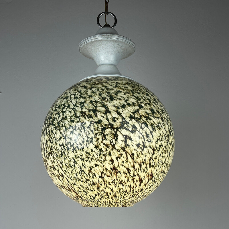 Lámpara colgante vintage de cristal de Murano verde, Italia años 70
