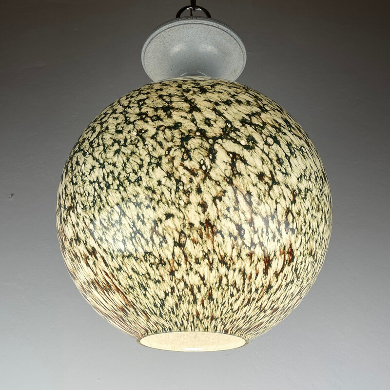 Lámpara colgante vintage de cristal de Murano verde, Italia años 70