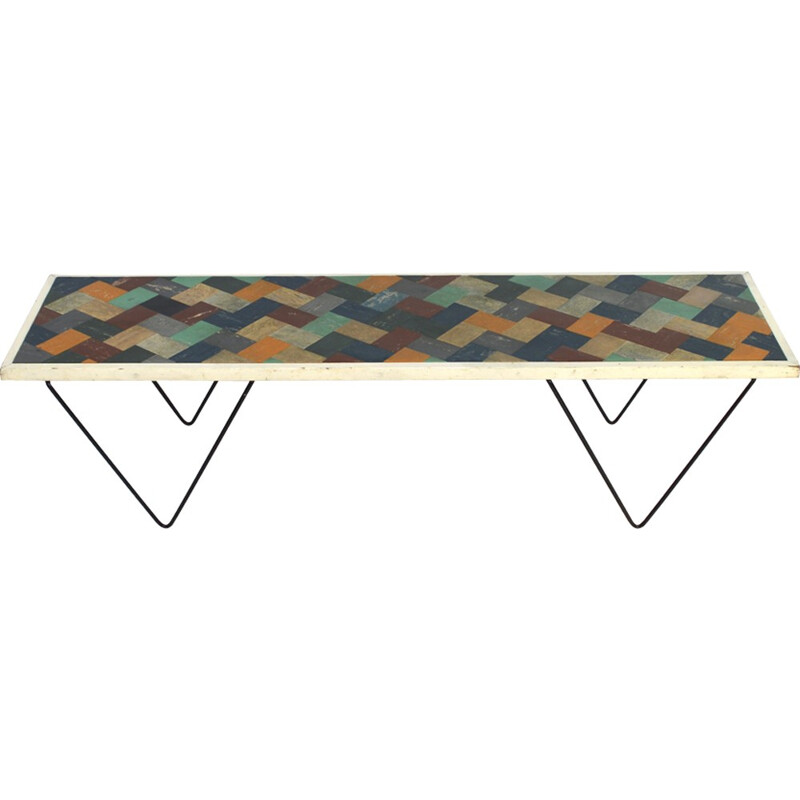 Coffee table with a multicolour top with geometrical pattern - 1950s