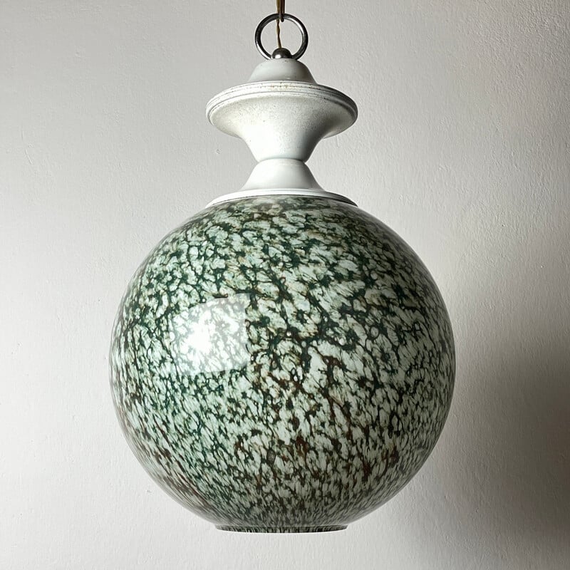 Lámpara colgante vintage de cristal de Murano verde, Italia años 70