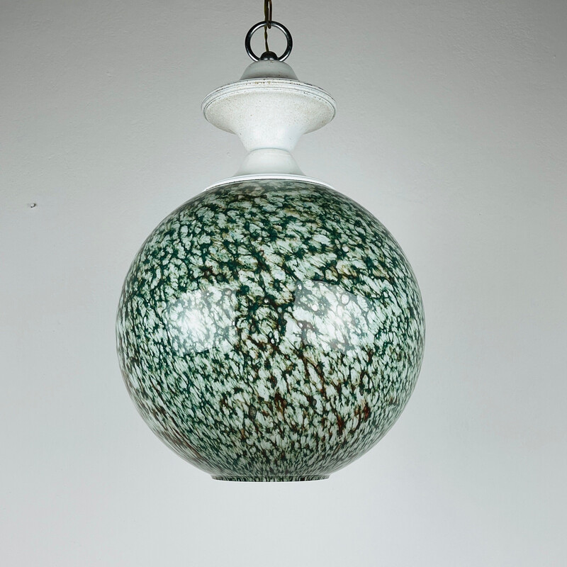 Lámpara colgante vintage de cristal de Murano verde, Italia años 70