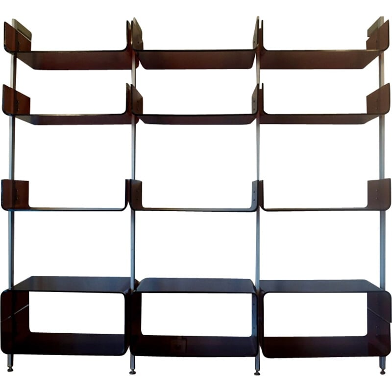 Modular book shelves aluminum and smoked plexiglass, Michel Ducaroy  - 1970s