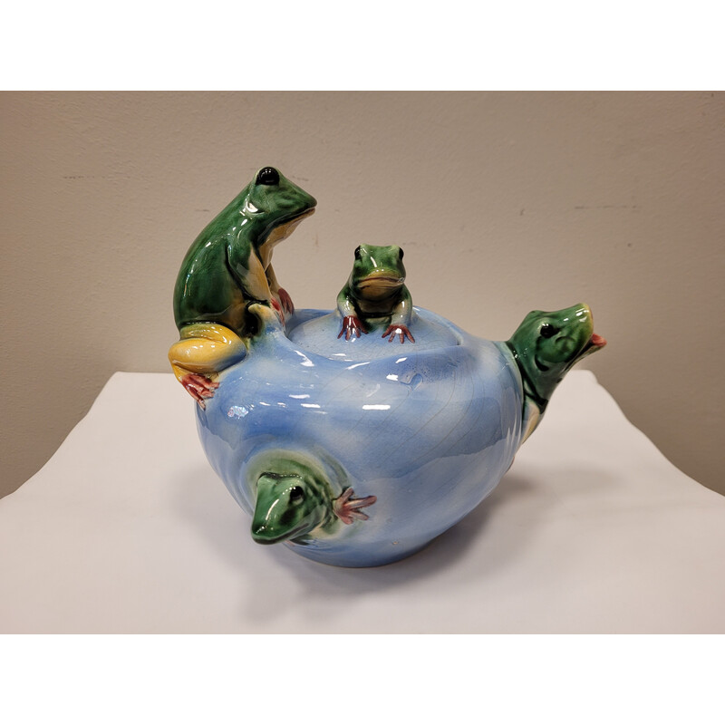 Teiera in ceramica vintage "Frogs" di Delphin Massier, Francia