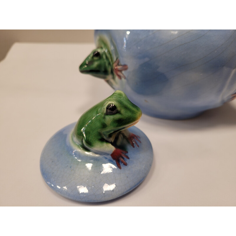 Vintage ceramic teapot "Frogs" by Delphin Massier, France