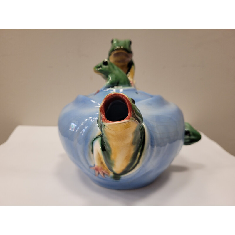 Vintage ceramic teapot "Frogs" by Delphin Massier, France