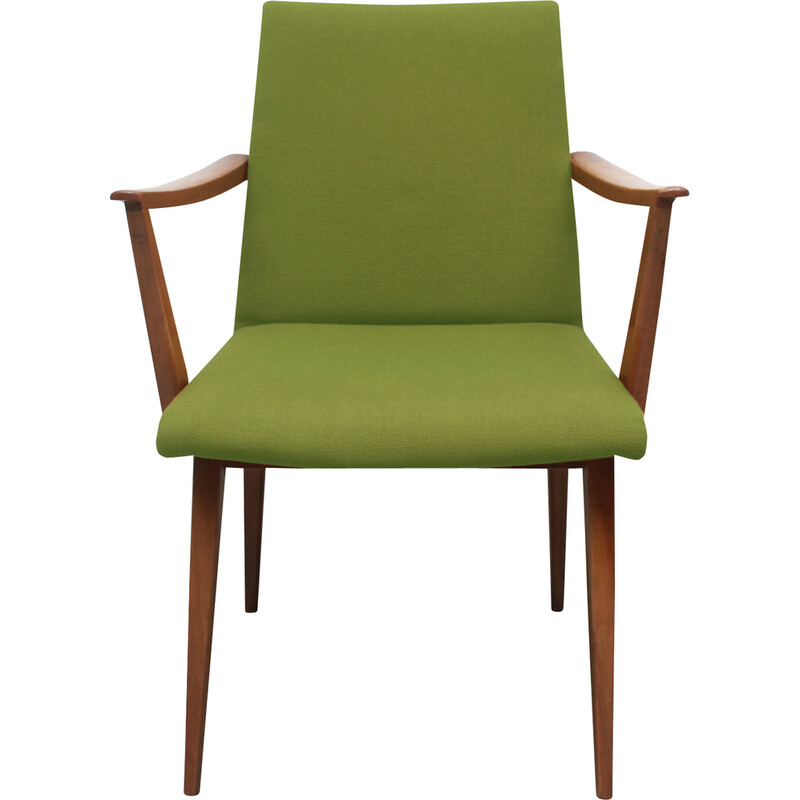 Vintage armchair in cherrywood and green fabric, 1950s