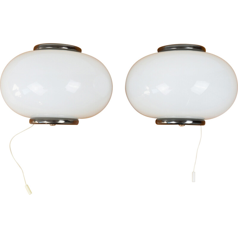 Pair of vintage glass opal wall lamps, 1980s