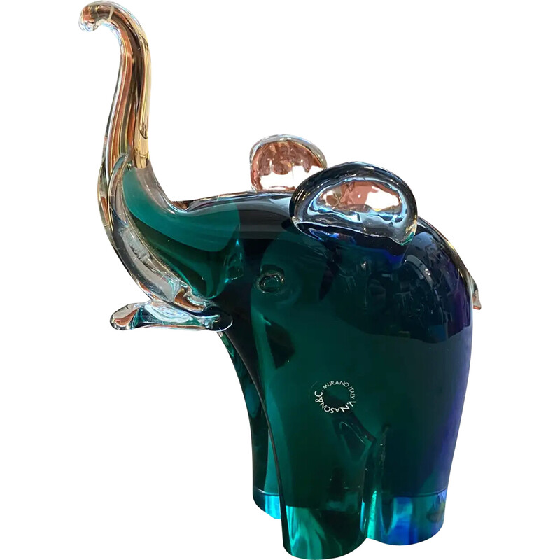 Éléphant vintage en verre de Murano Sommerso bleu et vert par Vincenzo Nason, 1980