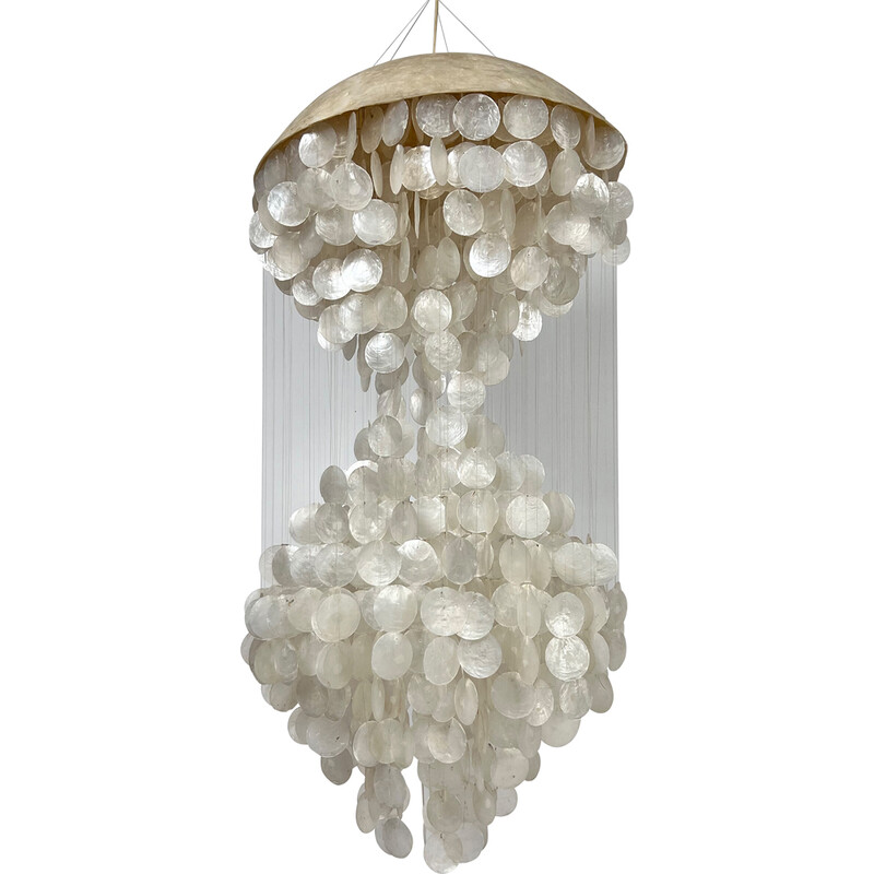 Vintage Capiz mother-of-pearl disc pendant lamp, 1960