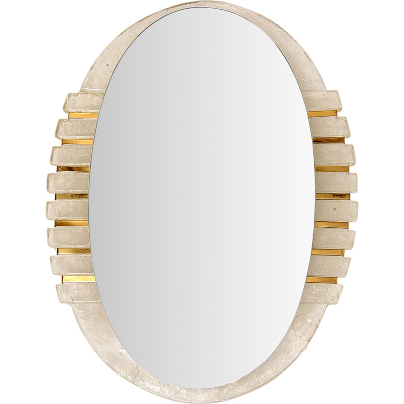 Vintage oval plexiglas illuminated mirror by Hillebrand, Germany 1960