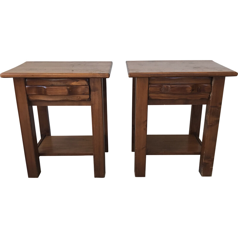 Pair of vintage solid wood night stands, 1970
