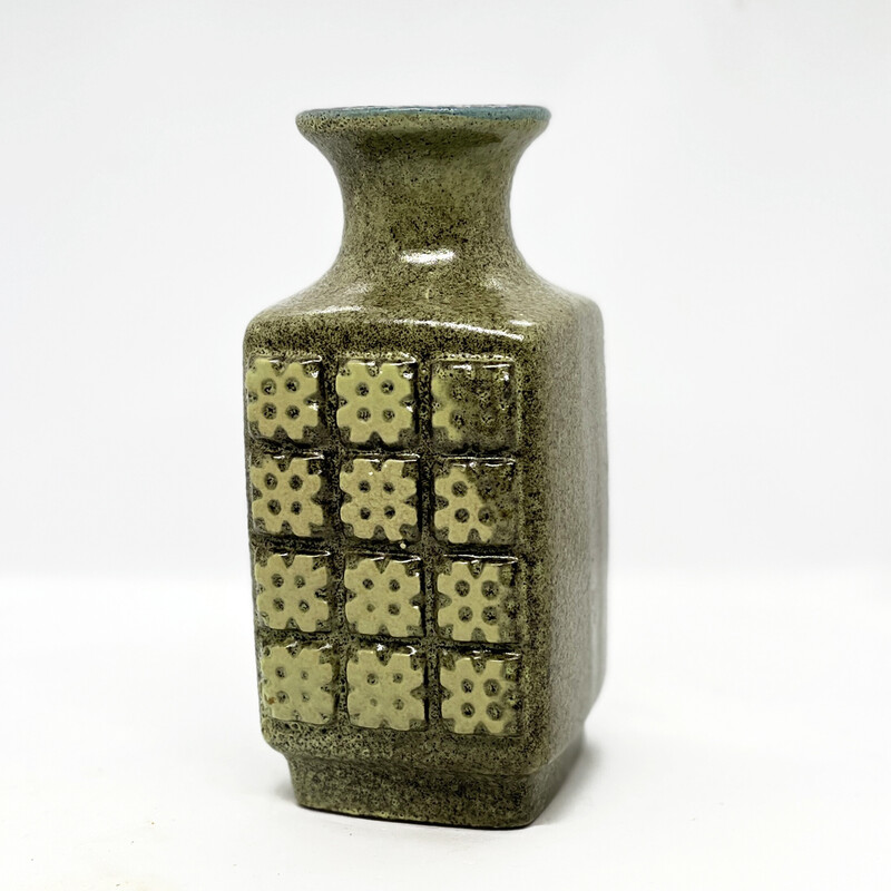 Vintage olivgrüne Keramikvase 3080 A von Veb Haldensleben, Deutschland 1970er Jahre