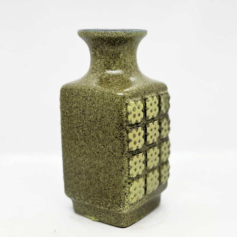 Vintage olive green ceramic vase 3080 A by Veb Haldensleben, Germany 1970s