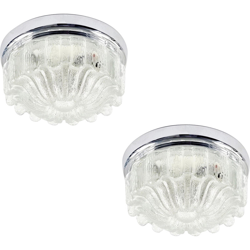 Pair of mid-century flower-qhaped glass ceiling lamps by Limburg, Germany 1970s