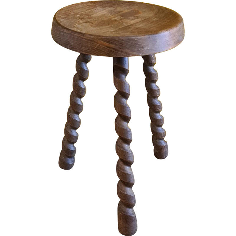 Vintage French wooden stool, 1970s