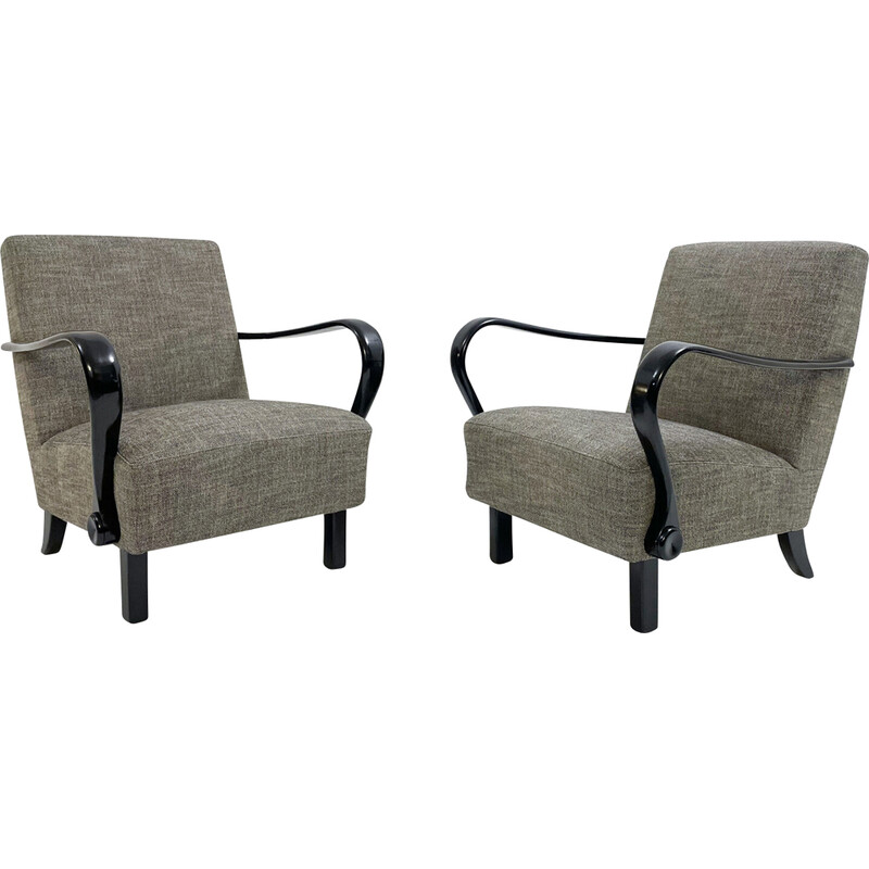 Pair of mid-century bentwood armchairs H-320 by Jindrich Halabala, Czech Republic 1940s