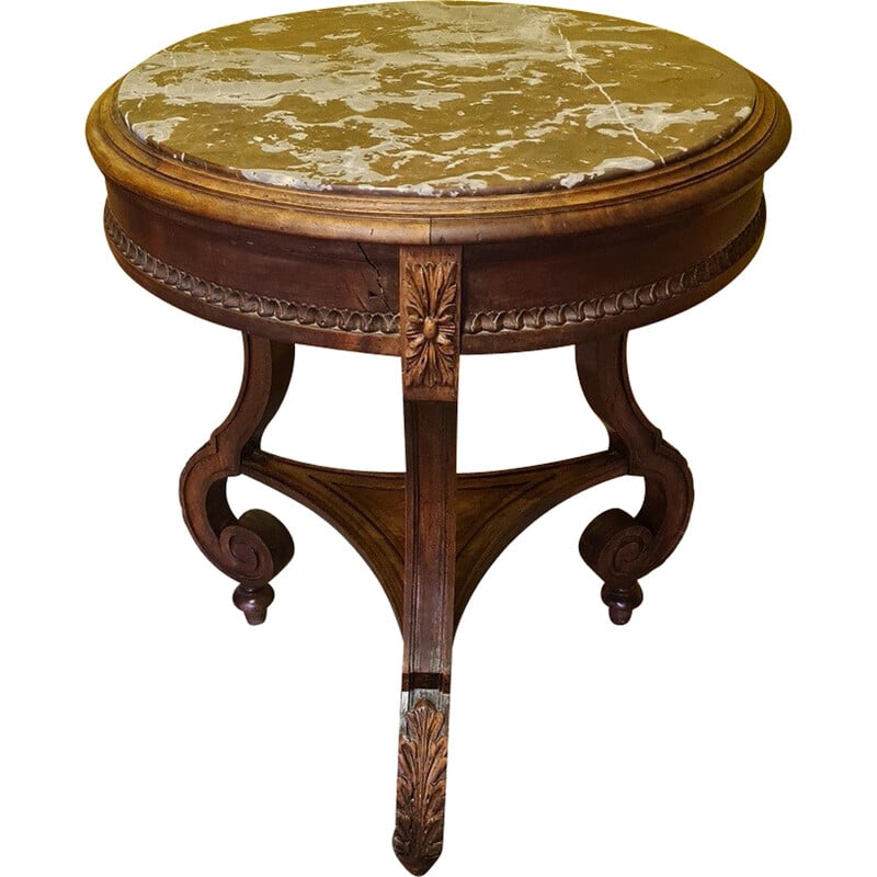 Vintage French round walnut side table, 1800s