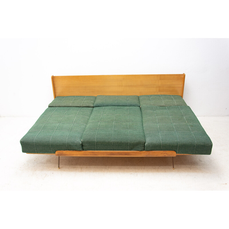 Vintage folding sofa bed in beechwood by Drevotvar, Czechoslovakia 1970