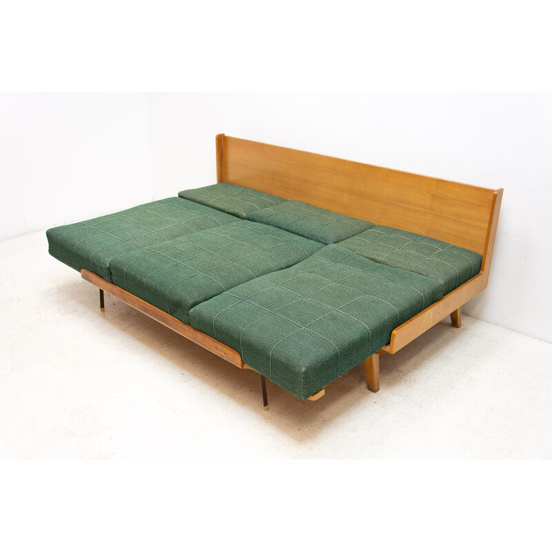 Sofá-cama dobrável vintage em madeira de faia da Drevotvar, Checoslováquia 1970