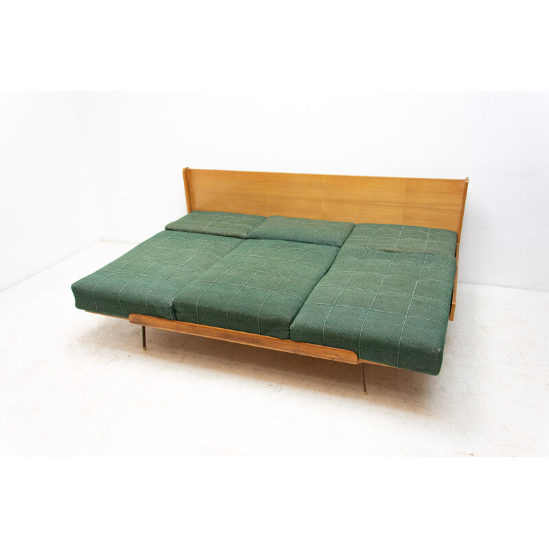 Vintage folding sofa bed in beechwood by Drevotvar, Czechoslovakia 1970