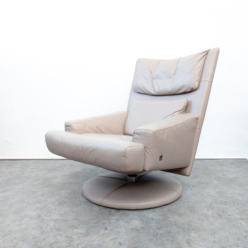 Vintage leather recliner with ottoman by Rolf Benz, Germany 1990
