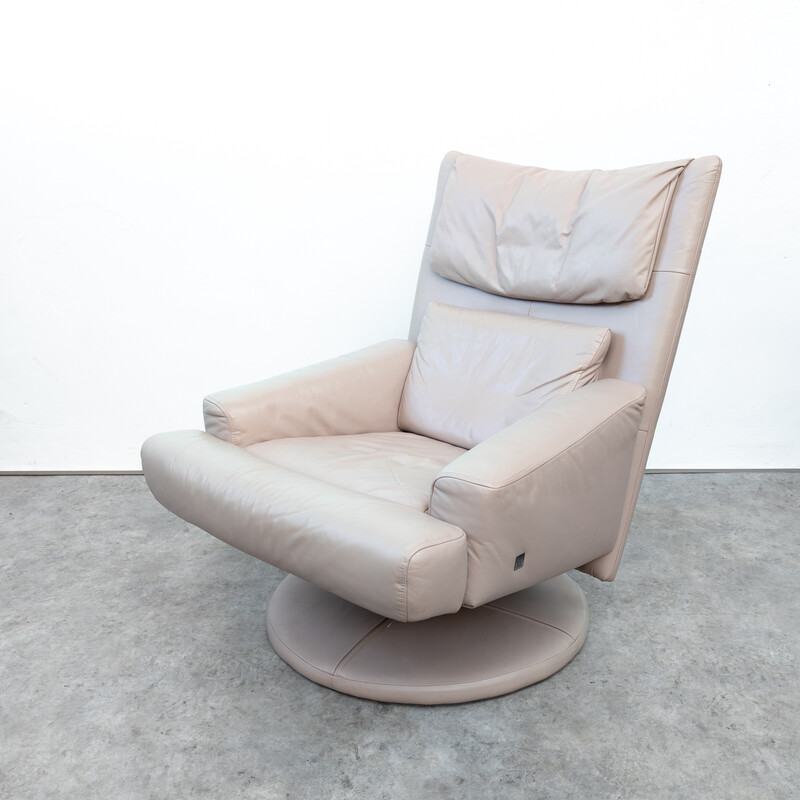 Vintage leather recliner with ottoman by Rolf Benz, Germany 1990