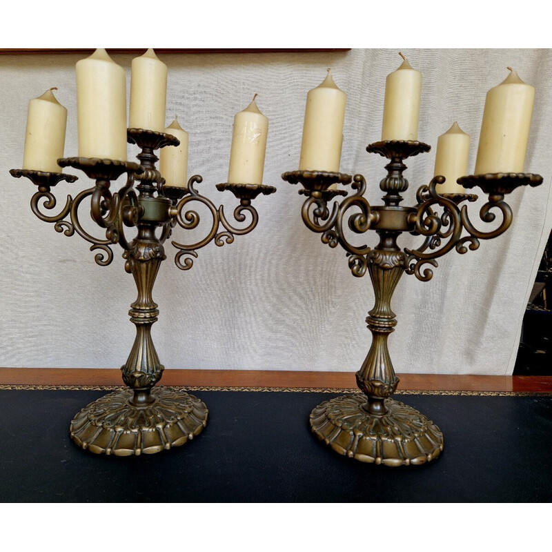 Coppia di candelieri vintage in bronzo