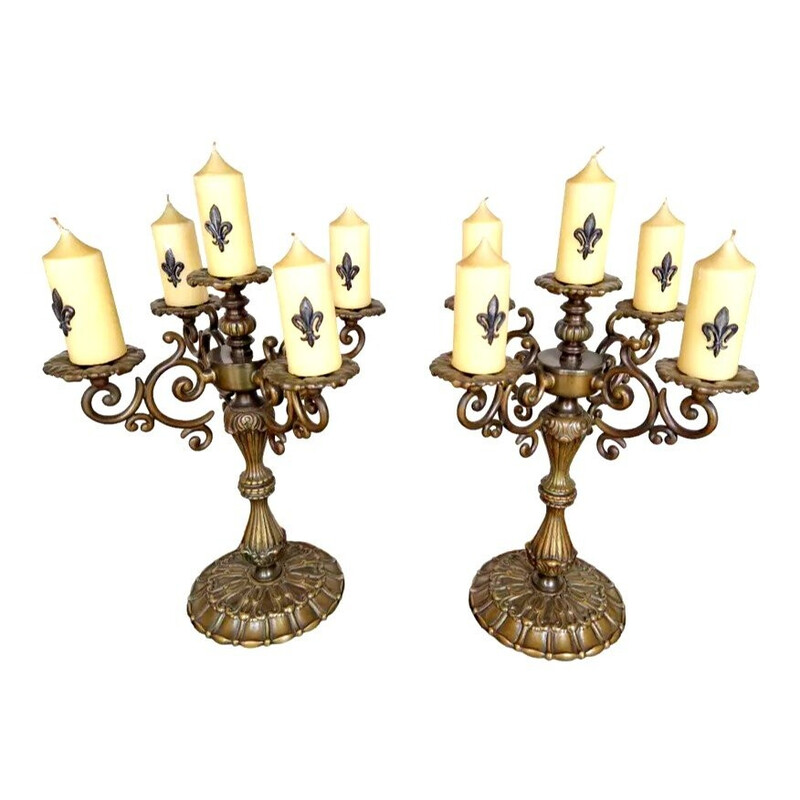 Paire de chandeliers vintage en bronze