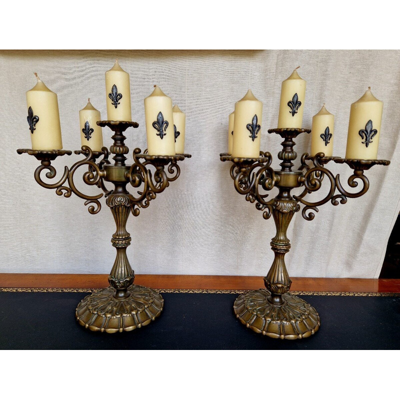Paire de chandeliers vintage en bronze