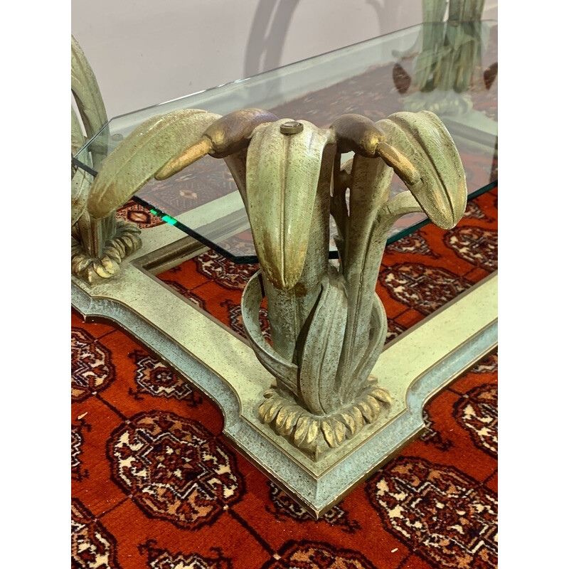 Vintage coffee table in carved wood and beveled glass