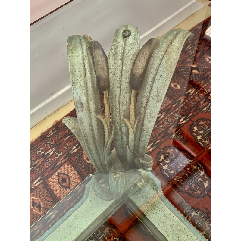 Vintage coffee table in carved wood and beveled glass