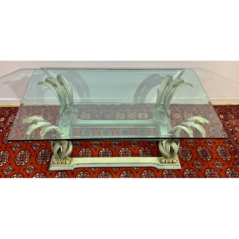 Vintage coffee table in carved wood and beveled glass