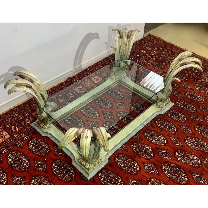 Vintage coffee table in carved wood and beveled glass