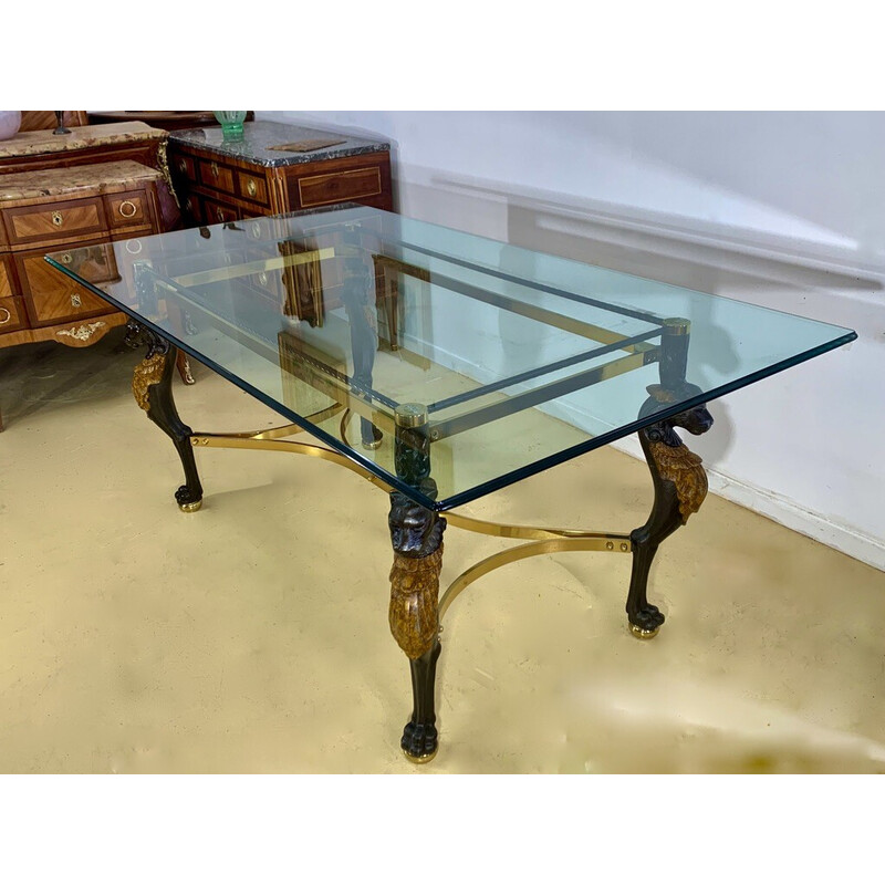 Vintage table in gilded brass and glass