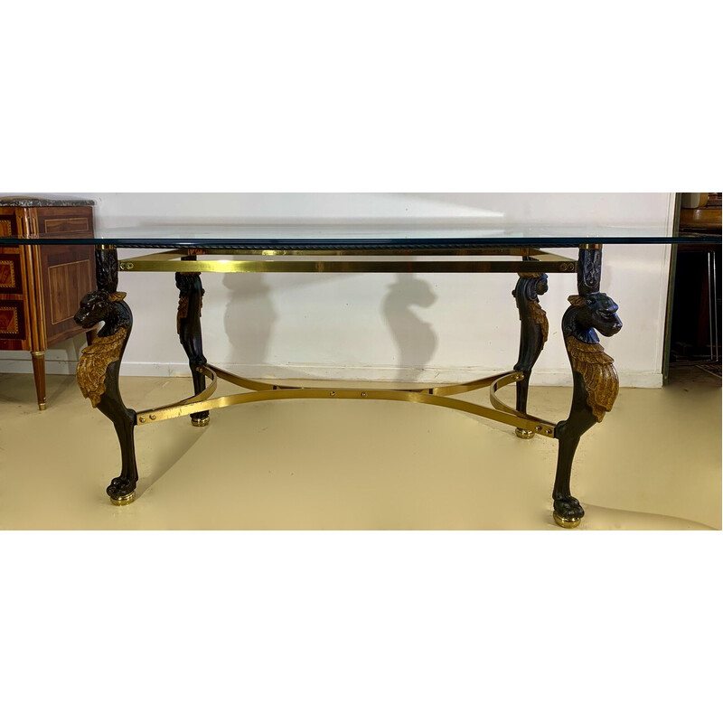 Vintage table in gilded brass and glass