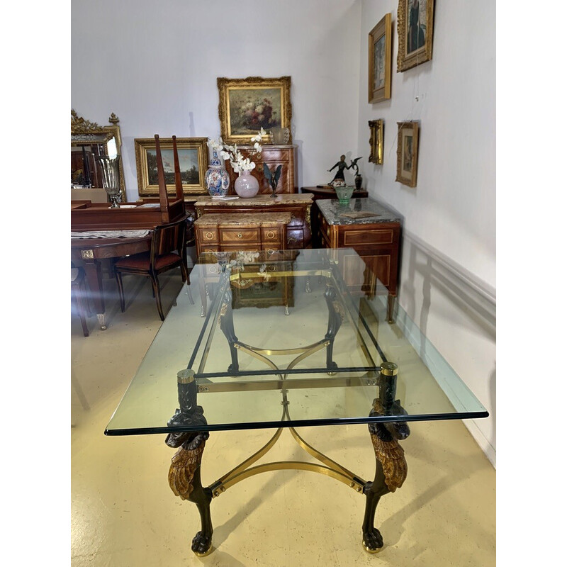 Mesa vintage de latón dorado y cristal