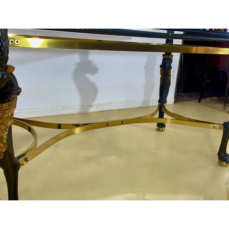 Mesa vintage de latón dorado y cristal