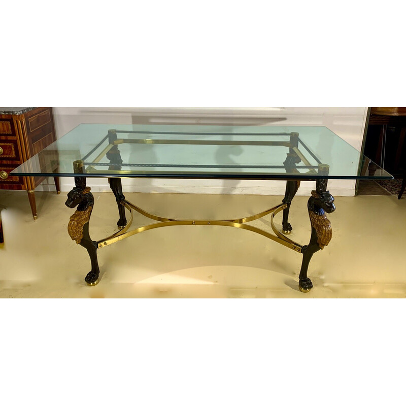 Vintage table in gilded brass and glass