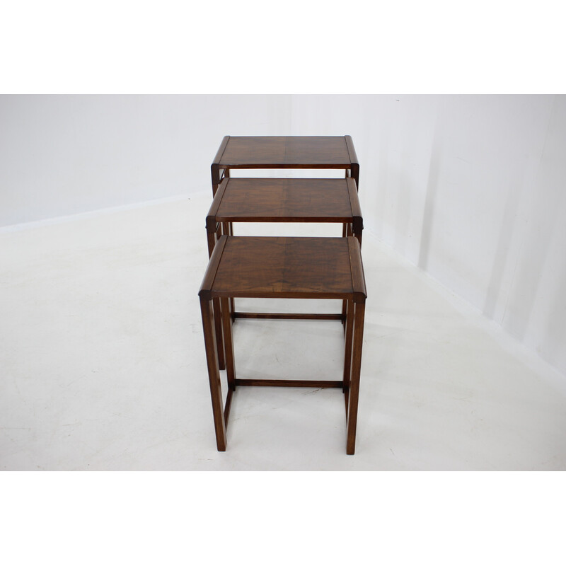 Vintage nesting tables in walnut, Czechoslovakia 1930