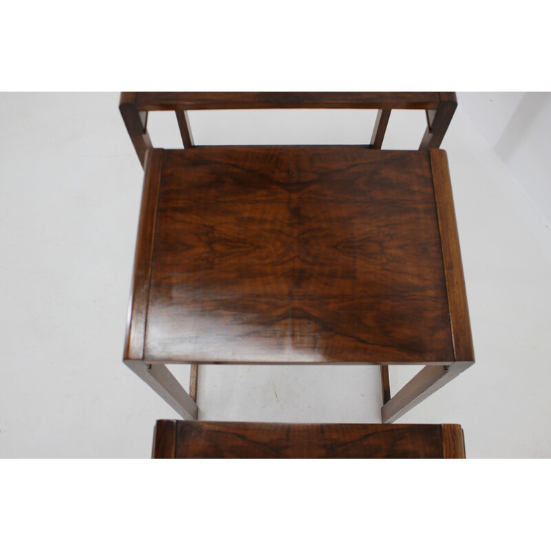 Vintage nesting tables in walnut, Czechoslovakia 1930