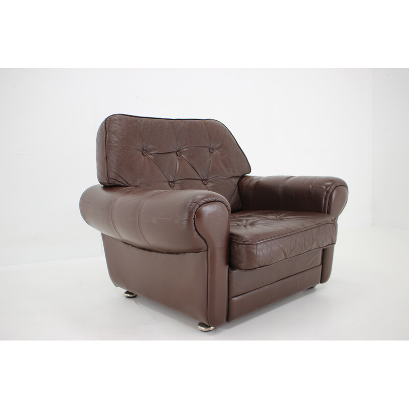 Vintage brown leather armchair, Denmark 1970