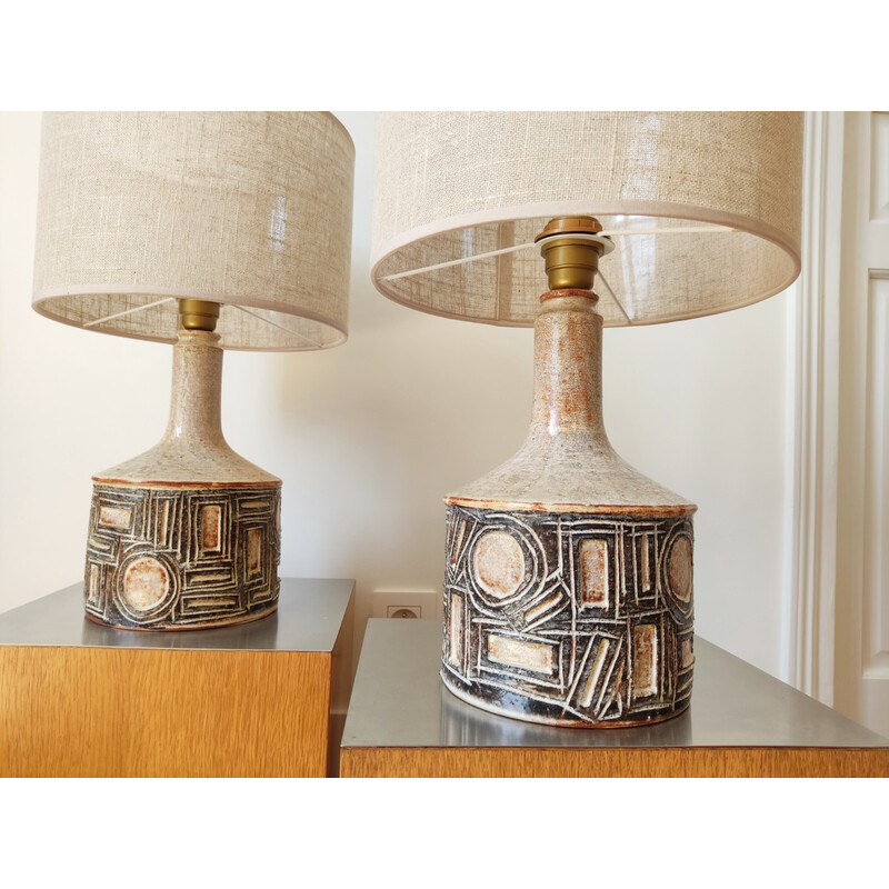 Pair of vintage Danish ceramic lamps by Jette Helleroe, 1970