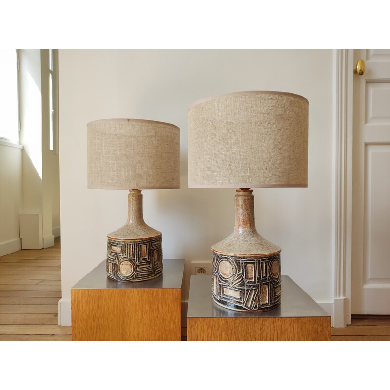 Paire de lampes vintage en céramique danoises de Jette Helleroe, 1970