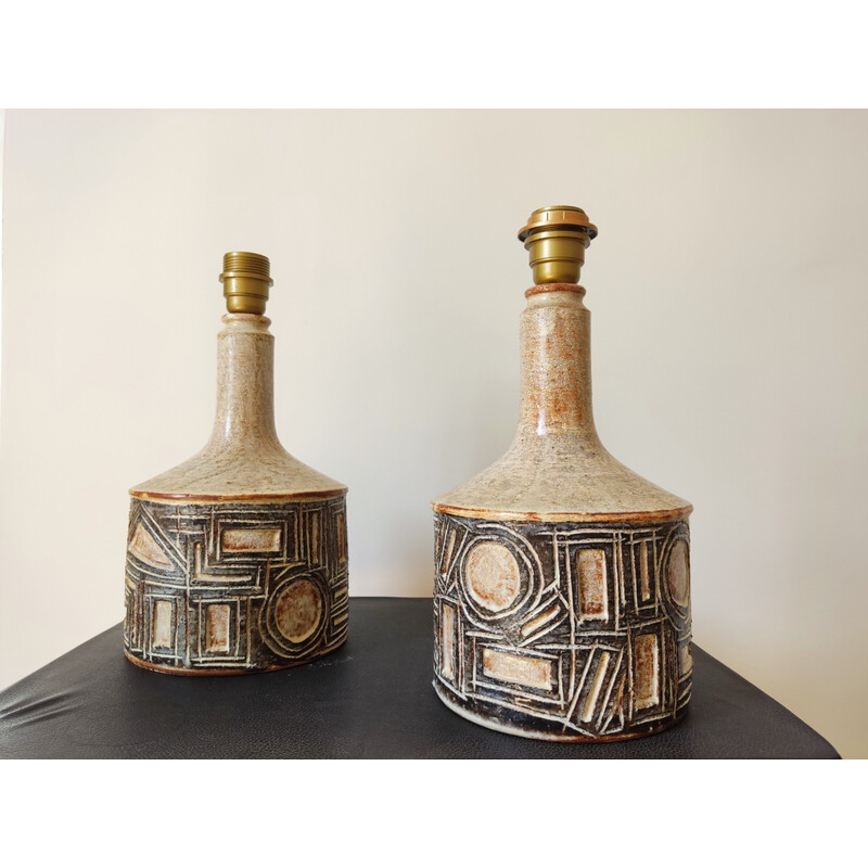 Pair of vintage Danish ceramic lamps by Jette Helleroe, 1970