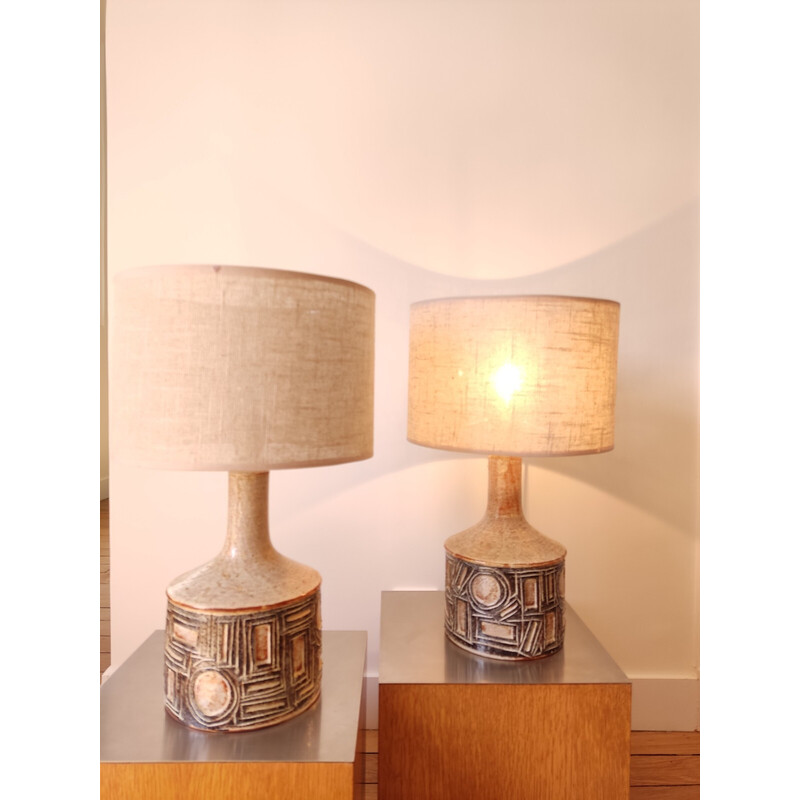 Pair of vintage Danish ceramic lamps by Jette Helleroe, 1970